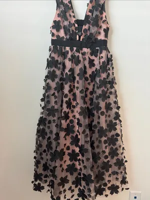 Anthropologie 3D Black Floral Printed Tulle Dress Size: 4 thumbnail 6