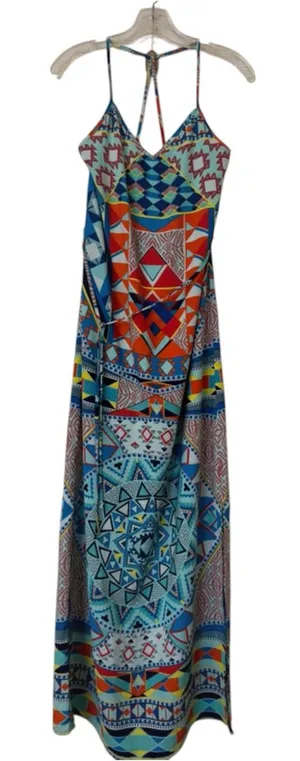 Willa Geometric Tribal Aztec Print Maxi Dress Size M Multicolor Summer thumbnail 1