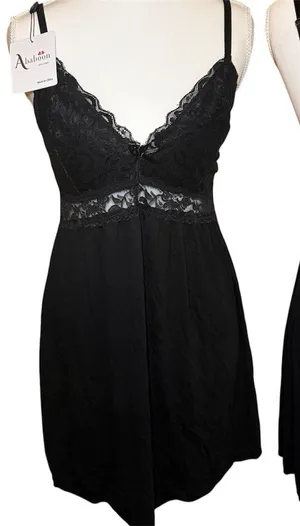 Ababoon Black Lace V-Neck Chemise Slip Dress NWT Medium thumbnail 1