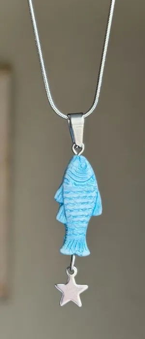 Handmade quality Czech glass fish & star boho funky fairy necklace🌀🐟💚 thumbnail 1