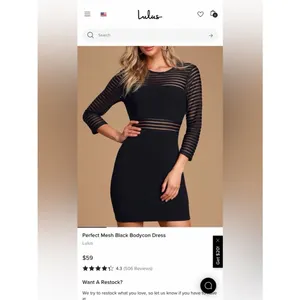 Lulus Women's Perfect Mesh Black Long Sleeve Bodycon Dress Size L (NWT) thumbnail 4