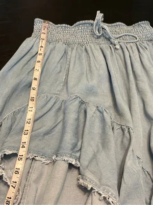Vici Light Blue High-Low Tiered Maxi Skirt with Smocked Waist size Medium thumbnail 11