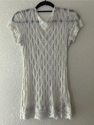 Buckle Vintage Y2K Gray Shimmer Sheer Lace Top Fairycore Whimsigoth Large thumbnail 8