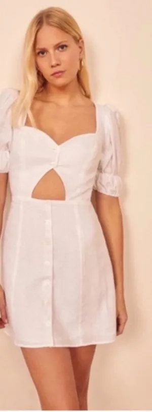 Reformation Clay Dress with mini Linen cut out puff shoulder thumbnail 1
