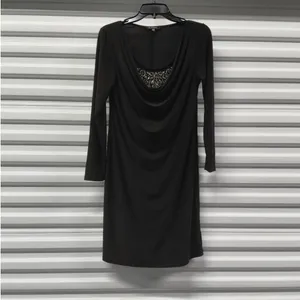 Marina Dress Womens 10 Black Silver Beaded Jersey Long Sleeve Wedding Party thumbnail 3