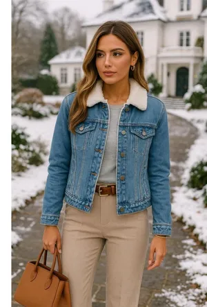 Joujou Sherpa Lined Denim Jacket Blue Jean Vintage Streetwear Winter Autumn Boho thumbnail 2