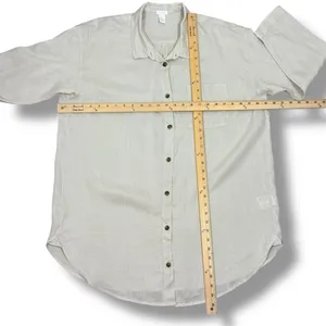 H&M Home Linen Button Up Shirt Dress Beige‎ Tan Medium Long Sleeve Beach thumbnail 11