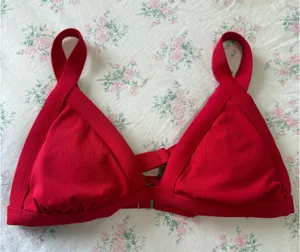 Red Xhilaration Triangle Bikini Top Ribbed thumbnail 1