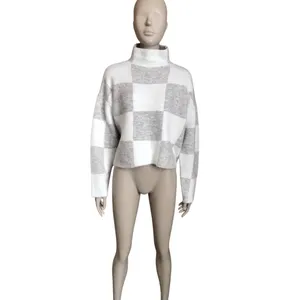 Pink Lily Gray and White Turtleneck Sweater thumbnail 2