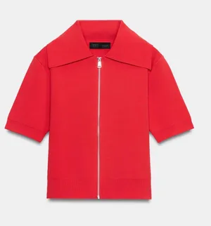 Zara Red Zip Up Short Sleeve Cardigan Size Small thumbnail 1