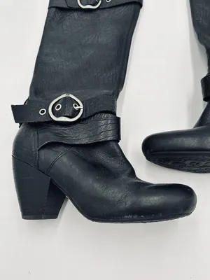Lucky Brand Black Leather Candie Knee High Boots 6.5M Block Heel Double Buckle thumbnail 5