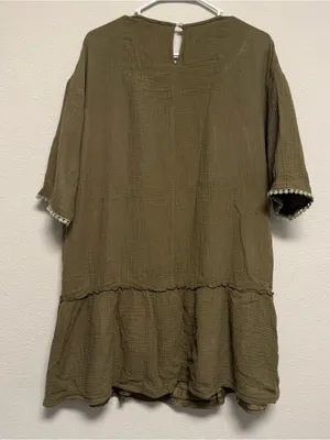 Olive Green Dress with Crochet Trim thumbnail 3