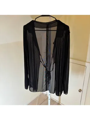 Dazy EUC Women's Black Sheer Tie Front Cardigan Overlay Sweater M thumbnail 4