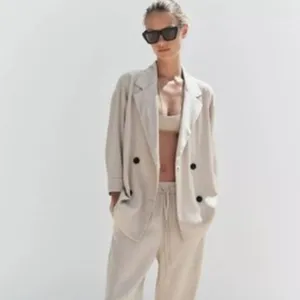 Zara | Wrinkle Satin Effect Double-Breasted Blazer & Wide Leg Pants Set thumbnail 5