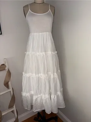 Anthropologie White Tiered Cotton Cottagecore Midi Dress Size Small thumbnail 6