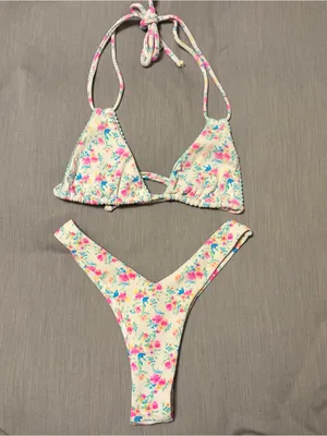 Kulani Kinis Bikini Set Medium Halter & Y Bottom, Forever Fairytale White Floral thumbnail 3