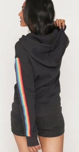 Spiritual Gangster Rainbow Stripe Love More Meditation Zip-Front Sweatshirt Hood thumbnail 2