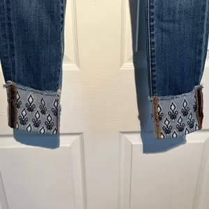 LOFT Blue Jeans with Patterned Cuffs thumbnail 2