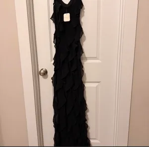 Altar'd State Ruffle Black Dress maxi thumbnail 3