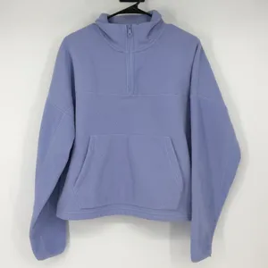 Girlfriend Collective Periwinkle Blue Fleece Quarter‎ Zip Pullover Sweatshirt L thumbnail 1