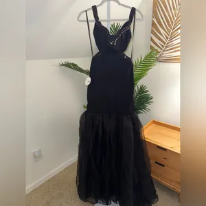 Staud Emmaline Off-the-Shoulder Cut-Out Tulle Dress in Black NWT‎ Size Medium thumbnail 5