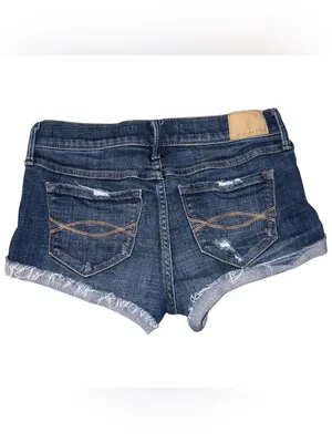 Abercrombie & Fitch 4 Low Rise Dark Wash Distressed Denim Cuffed Shorts thumbnail 2