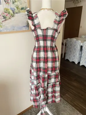Angele H Paris The Elisabeth Tiered Stewart Tartan Plaid Midi Dress Medium thumbnail 5