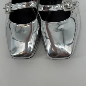 GB Silver‎ Metallic Double Strap Mary Jane Square Toe Block Heel Shoes Size 11 thumbnail 3