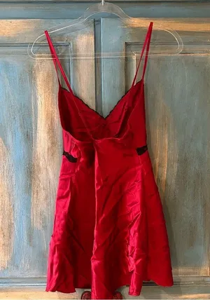 Red Lace Trim Slip Dress Size L thumbnail 6