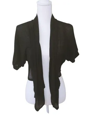 Black Lightweight Sheer Open-Front Short-Sleeve Shrug - Womens Versatile Layerin thumbnail 1