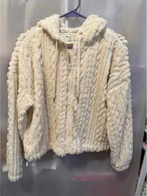 No Boundaries Women's Cream Cable Knit Zip-Up Hoodie Jacket Size S thumbnail 1
