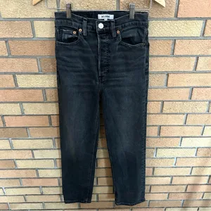RE/DONE 70s High-Rise Stove Pipe Jeans Straight Leg Injy Black Size 26 thumbnail 2