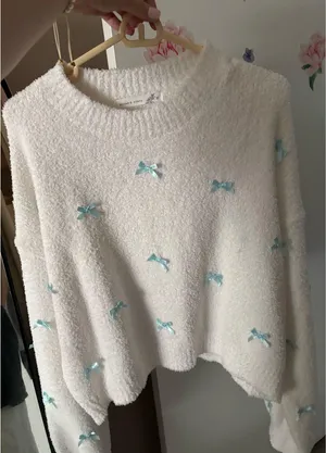 Altar'd State Sweater White with blue bows thumbnail 1