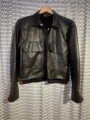 ZARA | Black Faux Leather Shacket, Size S thumbnail 1