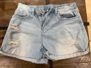 YMI Dream Distressed Denim Shorts Light Wash Blue‎ Elastic Waist Cuffed XL thumbnail 1