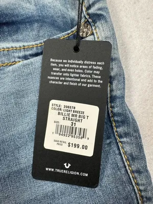 True Religion Billie Big T Jeans Mid Rise Straight Light Wash 206578 Women's 31 thumbnail 11