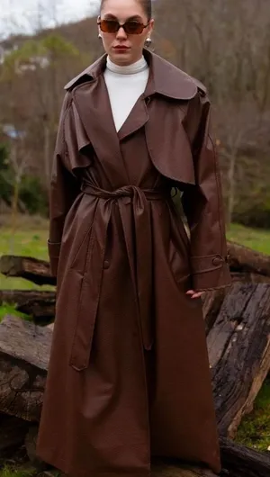 Elegant Brown Women's Trench Coat thumbnail 1