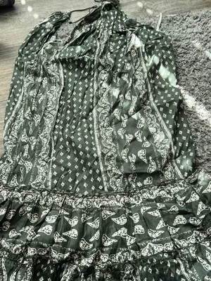 World Market Women's Cotton Tired Maxi Summer Halter Printed Dress Green New S/M thumbnail 7