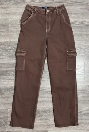 Hollister Ultra High-Rise Dad Jeans‎ Brown Cargo Contrast Stitch 3R W26 L31 thumbnail 1