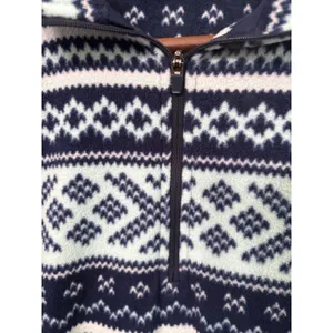Lands End Fleece Pullover Womens XL Blue Fair Isle Quarter Zip Mock Neck Top thumbnail 3