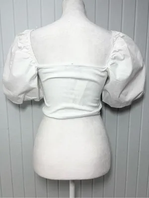 Zara White Puff Sleeve‎ Square-Neck Crop Top Size M thumbnail 4