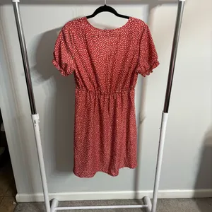 SHEIN Pink and White V-Neck Sesame Seed Printed Tie-Waist A-Line Dress thumbnail 7