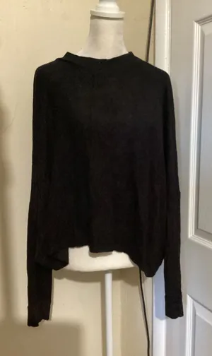 Joah Brown Womens One Size Black Oversized Long Sleeve Cropped Top Made in USA thumbnail 1