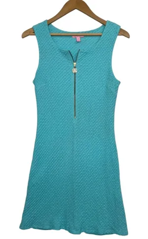 Lilly Pulitzer Dress Womens Medium Blue Teal Textured Shift Resort Beach Coastal thumbnail 1