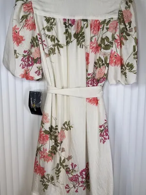 TAYLOR Floral Belted Button Front Mini Shirt Dress Cream Pink Size 2 NWT thumbnail 5