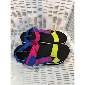 New Nine West Tomoro 2 Womens Platform Sandals Multicolor Strappy Neon Size 8M‎ thumbnail 4