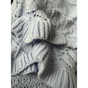 Olive+ Oak Light Blue Pointelle Knit 2 Piece Set Tie Front Crop‎ Top Midi Skirt thumbnail 8
