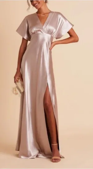 Birdy Grey Jesse Dress Taupe Kimono Satin Bridesmaid Maxi Slit Flattering Small thumbnail 1