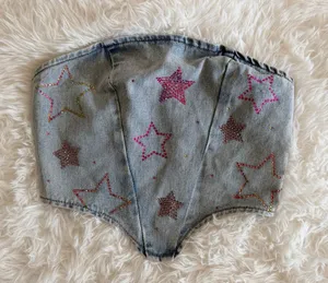 Nasty Gal Star Hotfix Denim Bandeau Top US 2 thumbnail 1