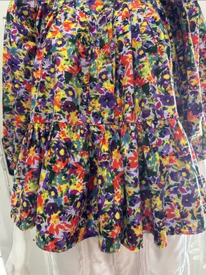 Meet me in Santorini 100% Cotton Boho Floral Peplum Blouse Multicolor SzLarge A1 thumbnail 3